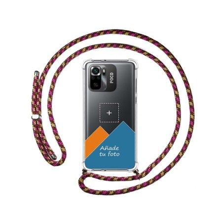 Personaliza tu Funda Colgante Transparente para Xiaomi POCO M5s con Cordon Rosa/Dorado Dibujo Personalizada