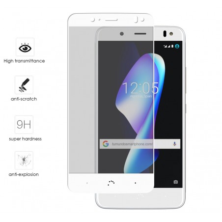 Protector Cristal Templado Frontal Completo Blanco para Bq Aquaris V Plus / Vs Plus Vidrio