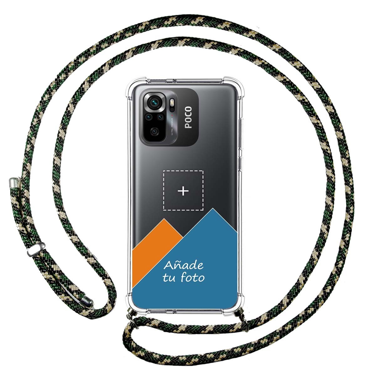 Personaliza tu Funda Colgante Transparente para Xiaomi POCO M5s con Cordon Verde/Dorado Dibujo Personalizada