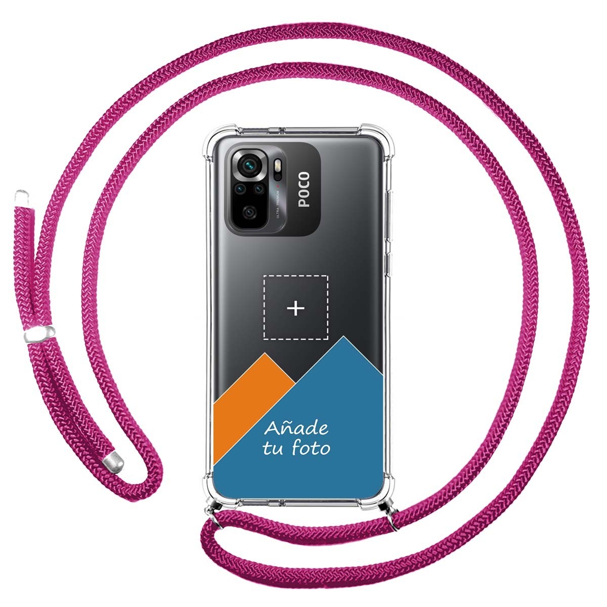 Personaliza tu Funda Colgante Transparente para Xiaomi POCO M5s con Cordon Rosa Fucsia Dibujo Personalizada