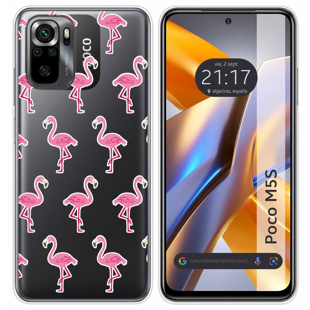 Funda Silicona Transparente para Xiaomi POCO M5s diseño Flamenco Dibujos