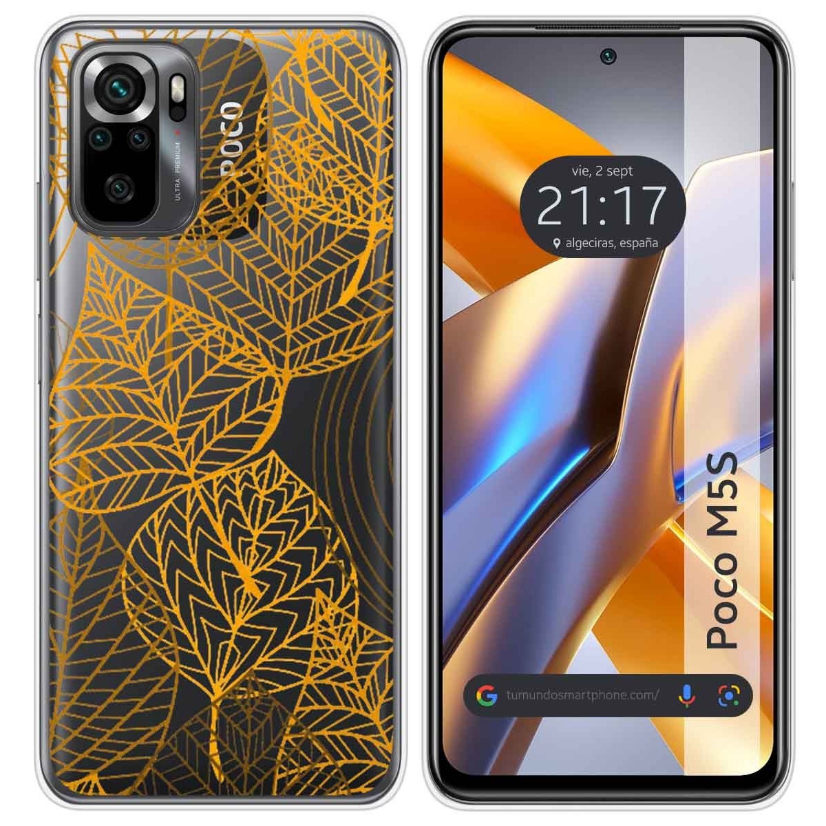 Funda Silicona Transparente para Xiaomi POCO M5s diseño Hojas Dibujos