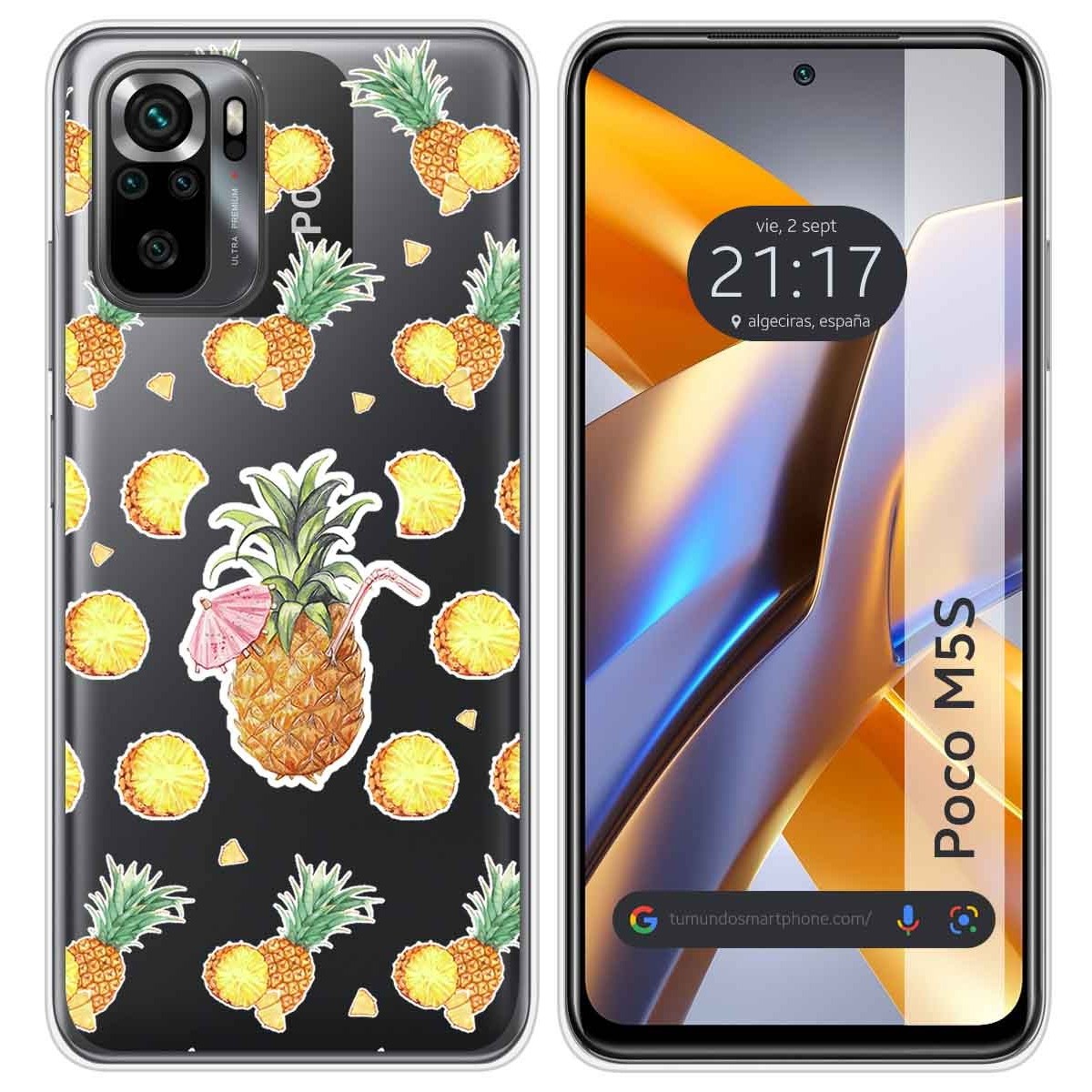 Funda Silicona Transparente para Xiaomi POCO M5s diseño Piña Dibujos