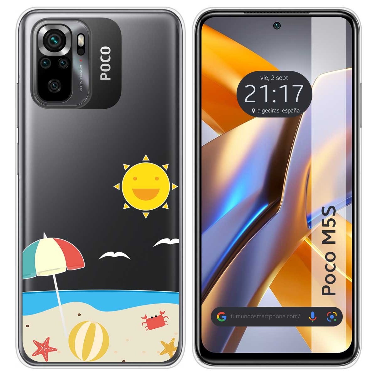 Funda Silicona Transparente para Xiaomi POCO M5s diseño Playa Dibujos