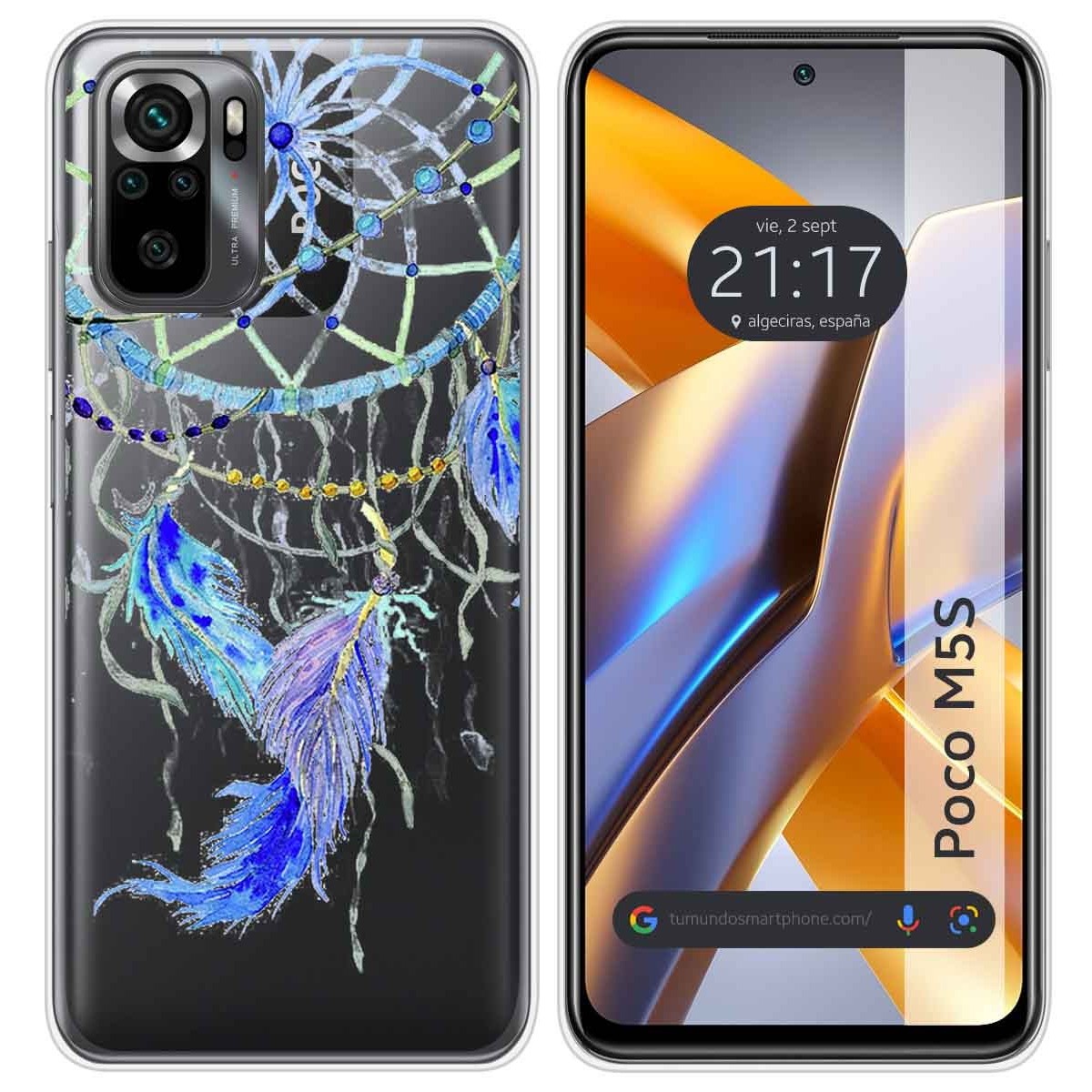 Funda Silicona Transparente para Xiaomi POCO M5s diseño Plumas Dibujos