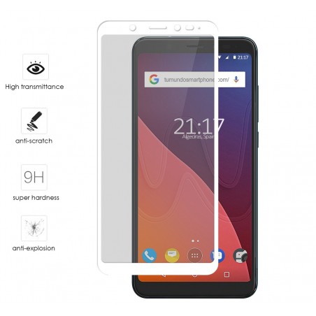 Protector Cristal Templado Frontal Completo Blanco para Wiko View  Vidrio