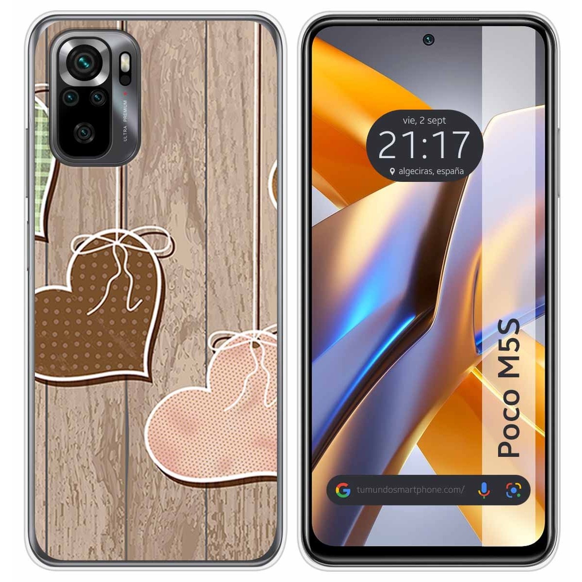 Funda Silicona para Xiaomi POCO M5s diseño Corazones Madera Dibujos