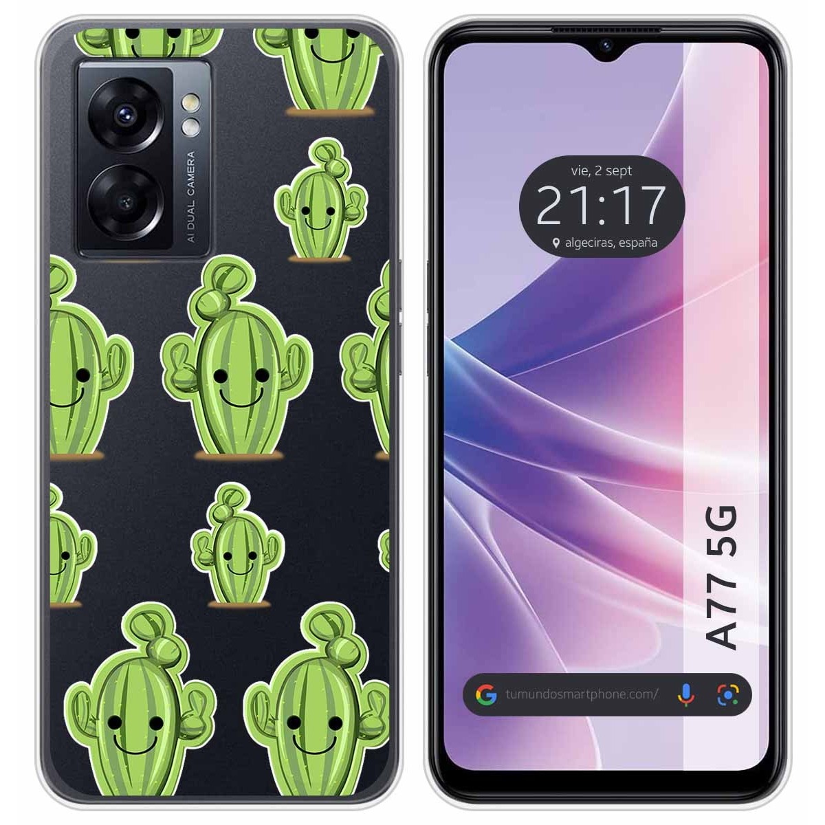 Funda Silicona Transparente para Oppo A77 5G diseño Cactus Dibujos