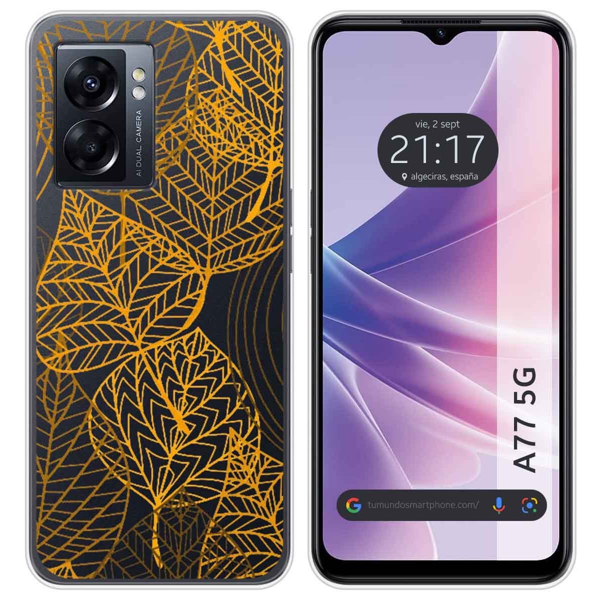 Funda Silicona Transparente para Oppo A77 5G diseño Hojas Dibujos