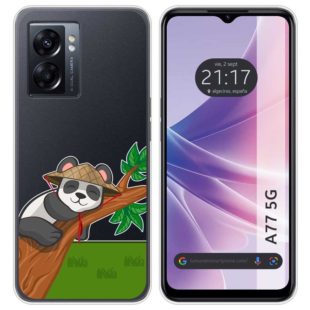 Funda Silicona Transparente para Oppo A77 5G diseño Panda Dibujos