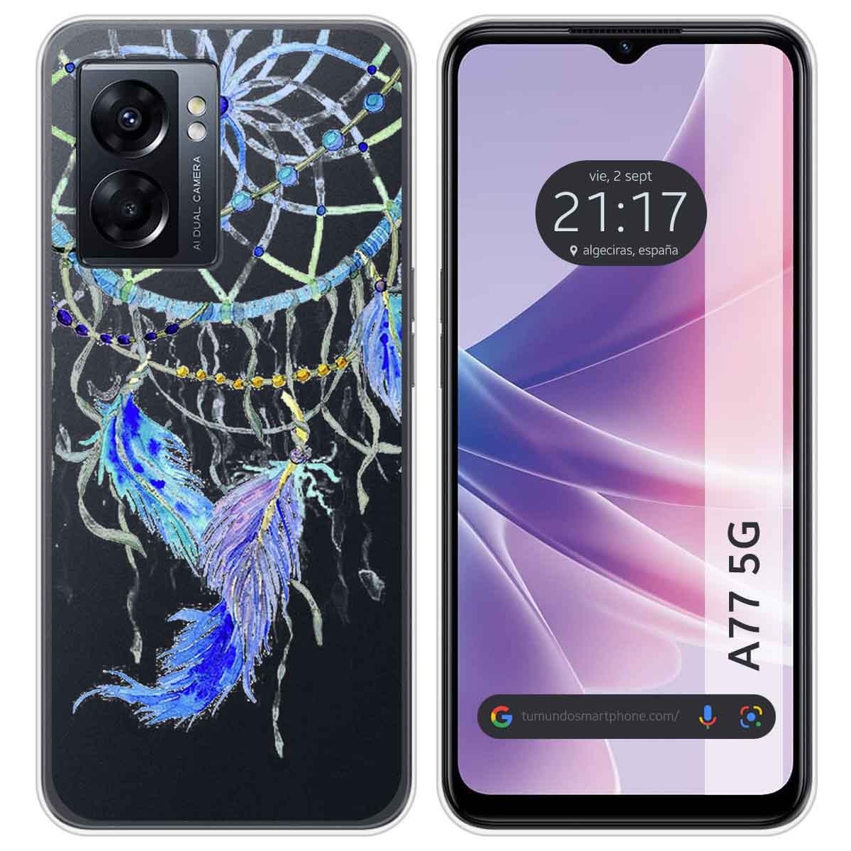 Funda Silicona Transparente para Oppo A77 5G diseño Plumas Dibujos