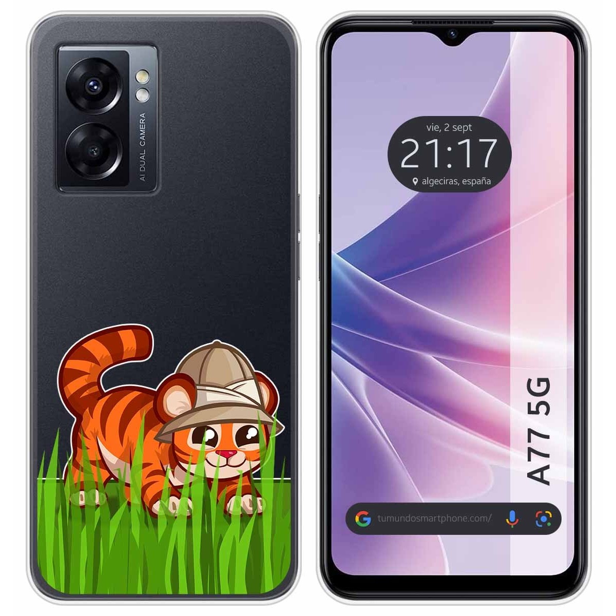 Funda Silicona Transparente para Oppo A77 5G diseño Tigre Dibujos