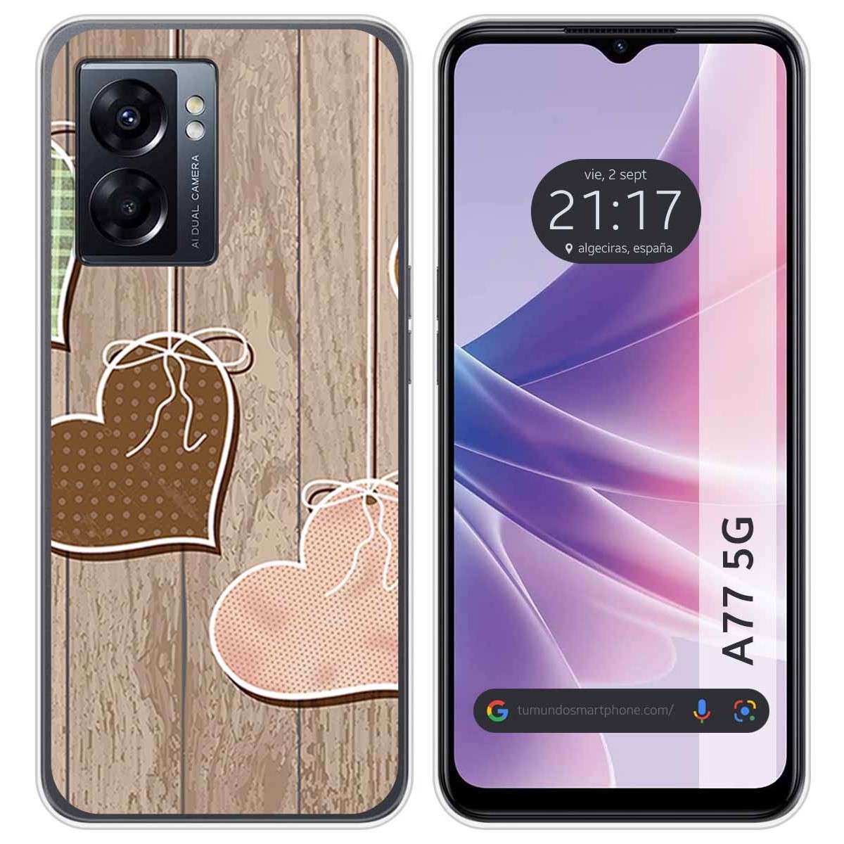 Funda Silicona para Oppo A77 5G diseño Corazones Madera Dibujos