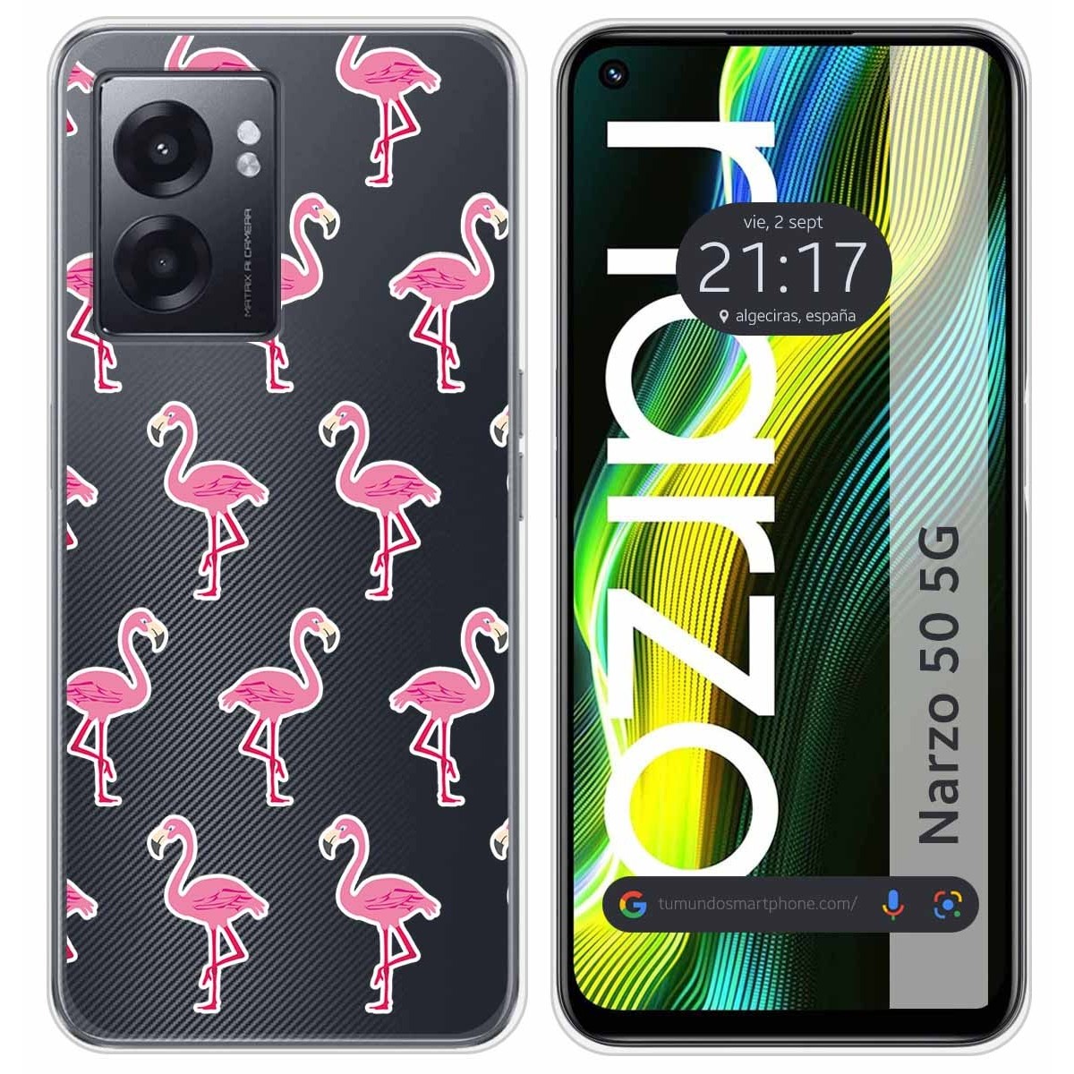 Funda Silicona Transparente para Realme Narzo 50 5G diseño Flamenco Dibujos