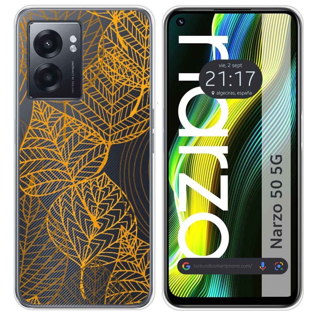 Funda Silicona Transparente para Realme Narzo 50 5G diseño Hojas Dibujos
