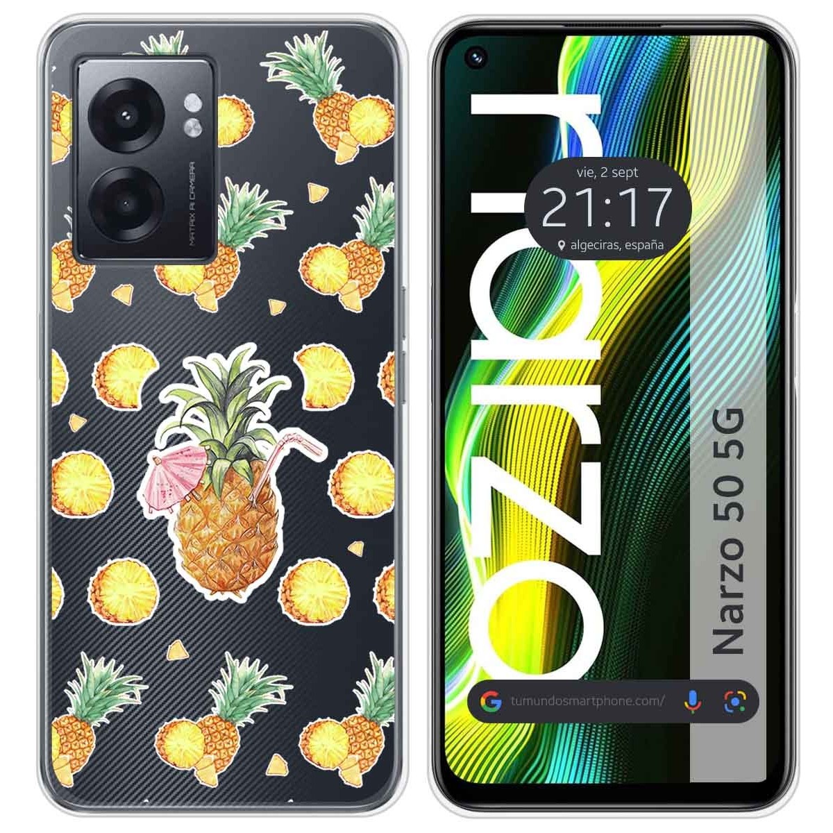 Funda Silicona Transparente para Realme Narzo 50 5G diseño Piña Dibujos