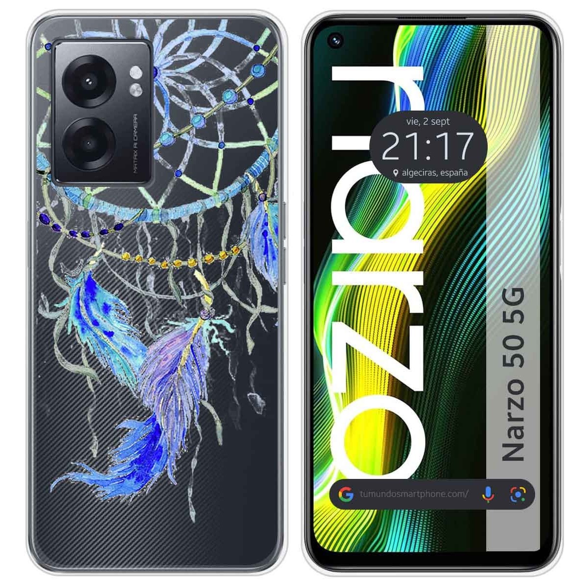 Funda Silicona Transparente para Realme Narzo 50 5G diseño Plumas Dibujos