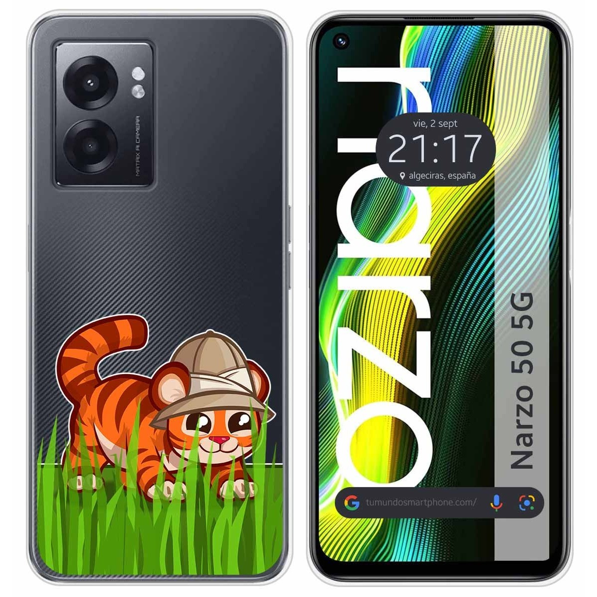 Funda Silicona Transparente para Realme Narzo 50 5G diseño Tigre Dibujos