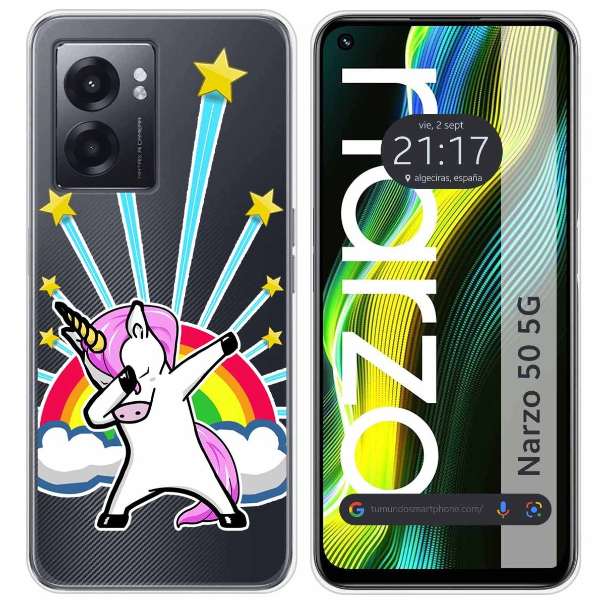 Funda Silicona Transparente para Realme Narzo 50 5G diseño Unicornio Dibujos