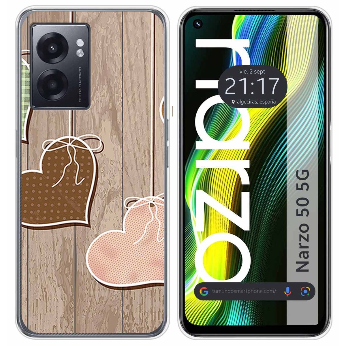 Funda Silicona para Realme Narzo 50 5G diseño Corazones Madera Dibujos