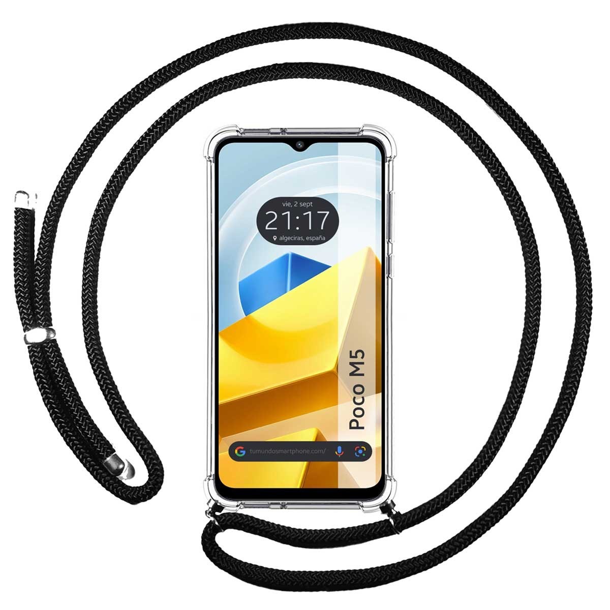 Funda Colgante Transparente para Xiaomi POCO M5 con Cordon Negro