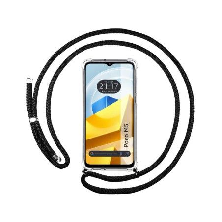 Funda Colgante Transparente para Xiaomi POCO M5 con Cordon Negro