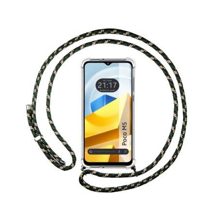 Funda Colgante Transparente para Xiaomi POCO M5 con Cordon Verde / Dorado