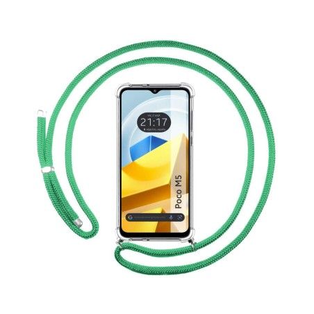 Funda Colgante Transparente para Xiaomi POCO M5 con Cordon Verde Agua