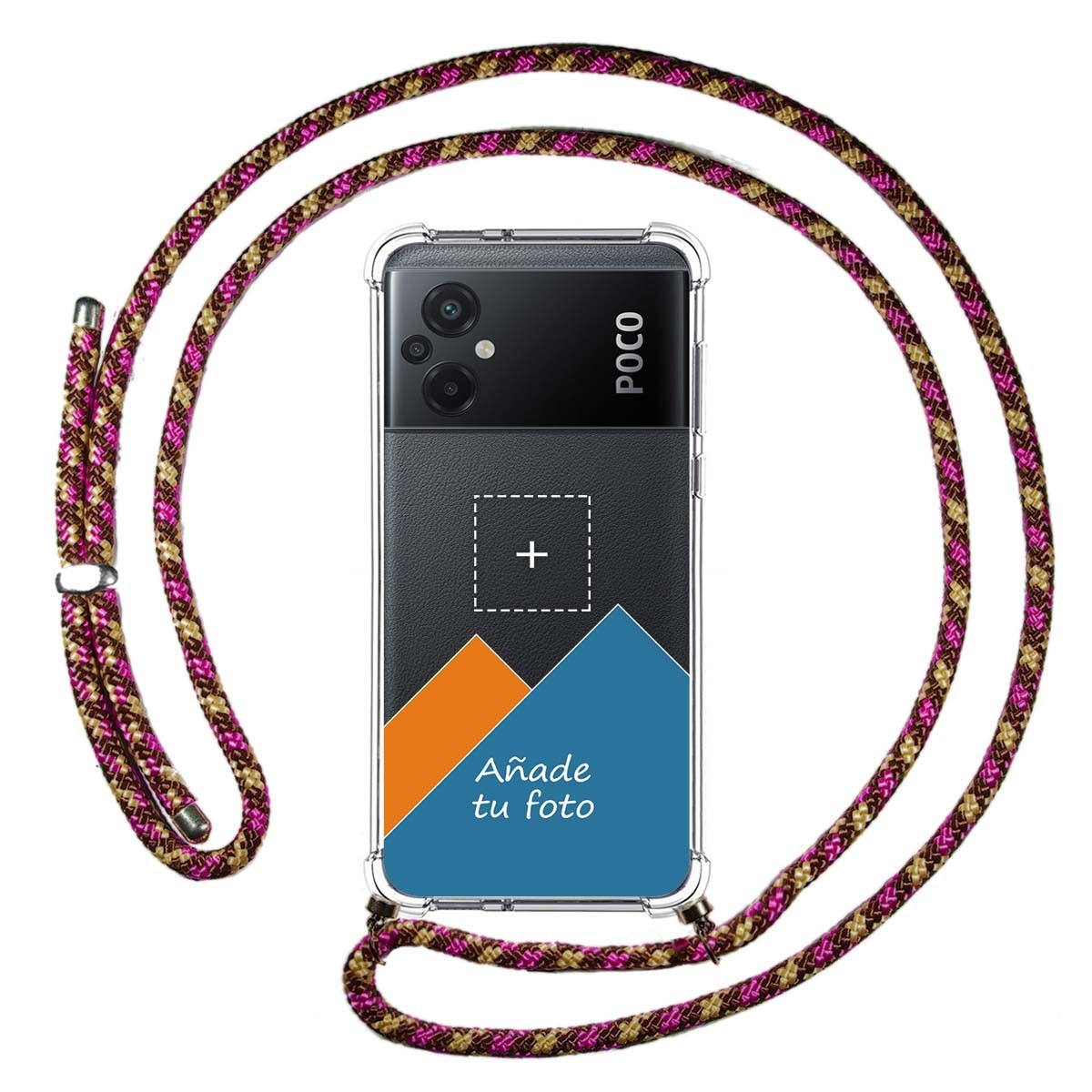 Personaliza tu Funda Colgante Transparente para Xiaomi POCO M5 con Cordon Rosa / Dorado Dibujo Personalizada