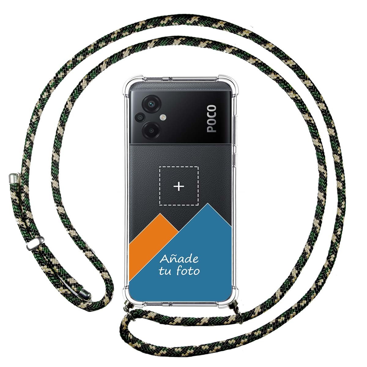 Personaliza tu Funda Colgante Transparente para Xiaomi POCO M5 con Cordon Verde / Dorado Dibujo Personalizada