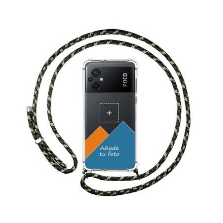 Personaliza tu Funda Colgante Transparente para Xiaomi POCO M5 con Cordon Verde / Dorado Dibujo Personalizada