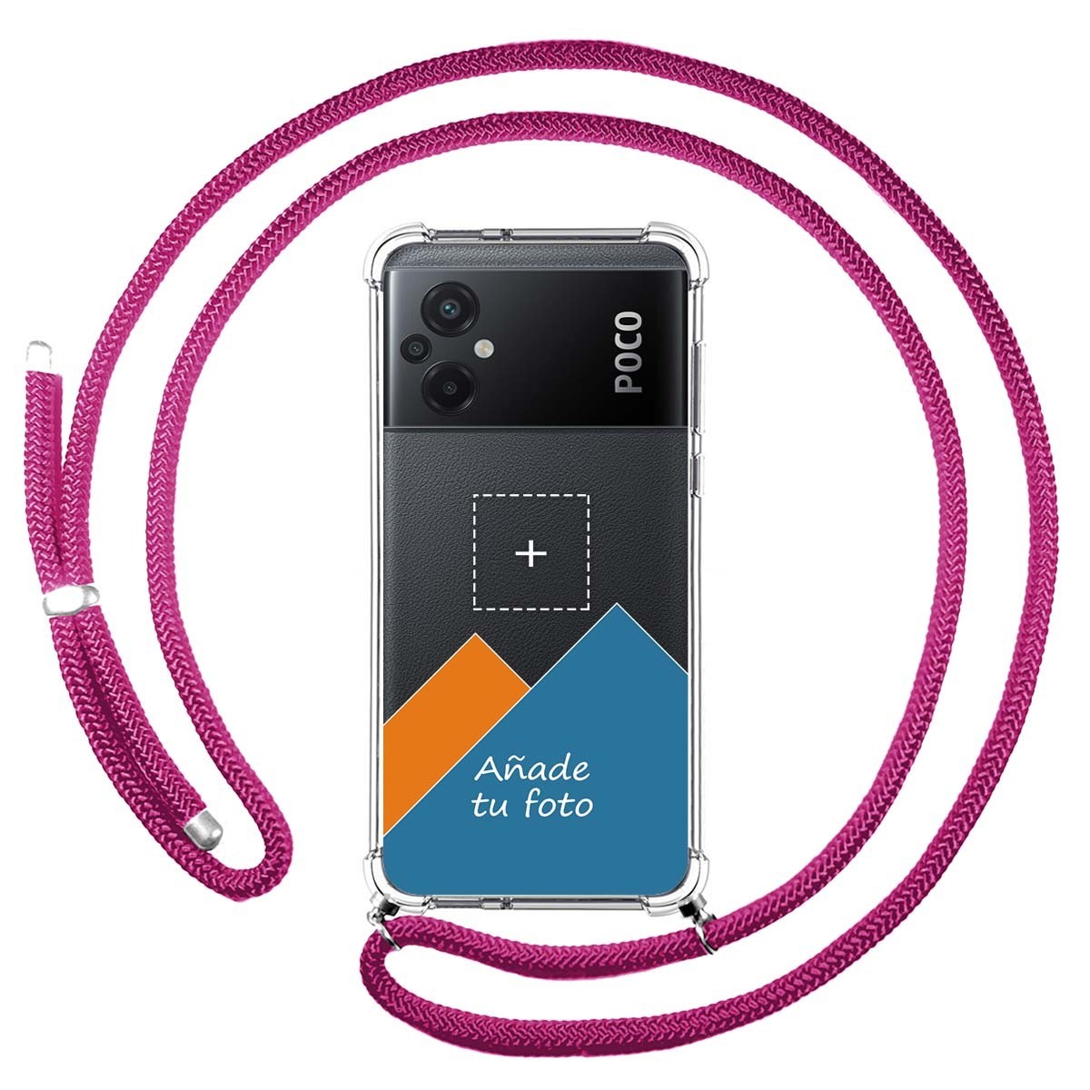 Personaliza tu Funda Colgante Transparente para Xiaomi POCO M5 con Cordon Rosa Fucsia Dibujo Personalizada