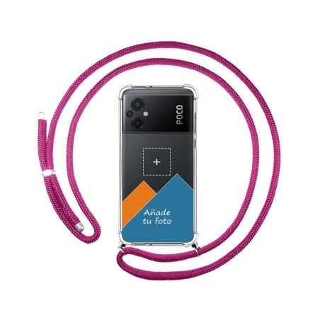 Personaliza tu Funda Colgante Transparente para Xiaomi POCO M5 con Cordon Rosa Fucsia Dibujo Personalizada