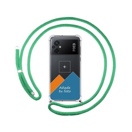 Personaliza tu Funda Colgante Transparente para Xiaomi POCO M5 con Cordon Verde Agua Dibujo Personalizada
