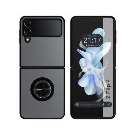 Funda Mate con Borde Negro y Anillo Giratorio 360 para Samsung Galaxy Z Flip 4 5G