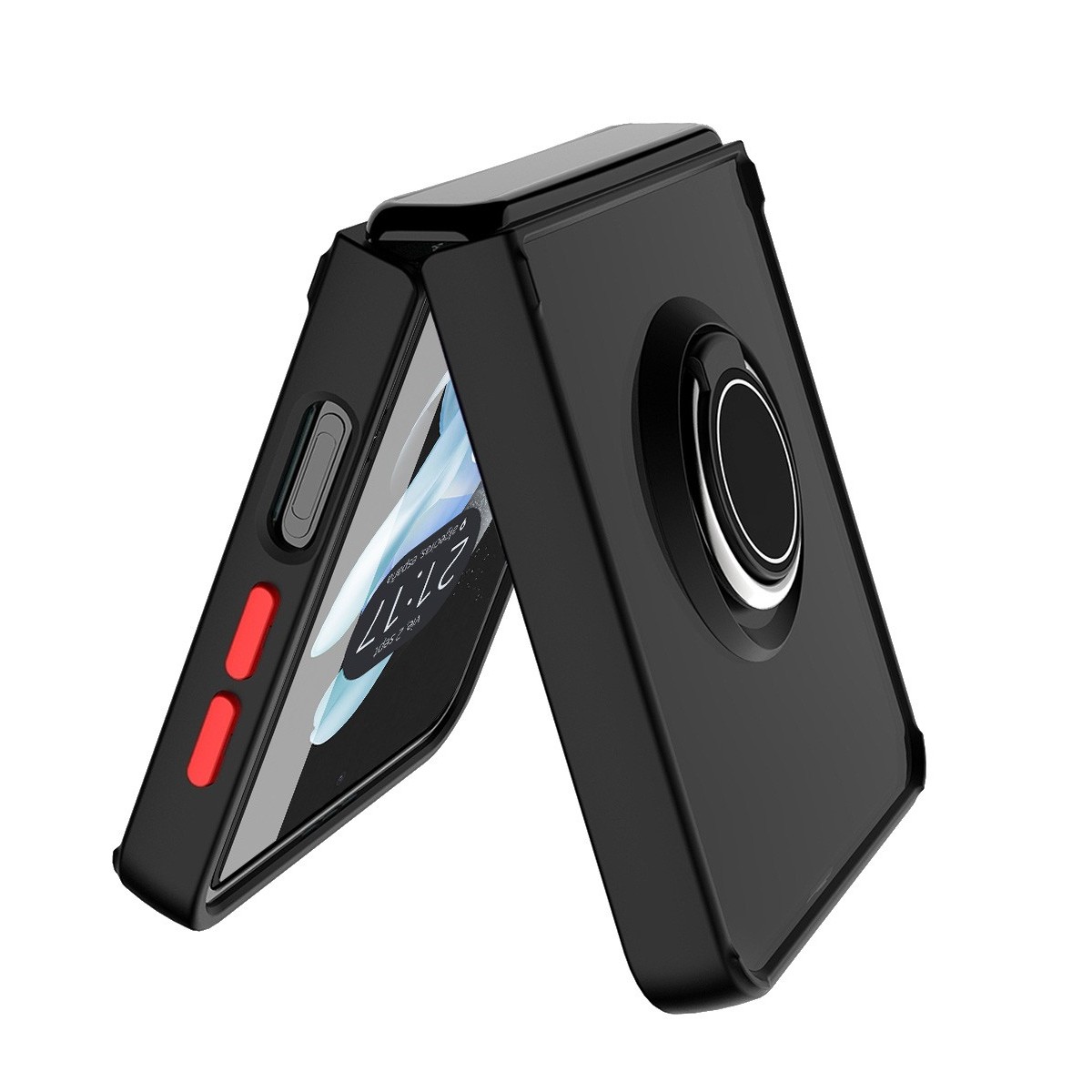 Funda Mate con Borde Negro y Anillo Giratorio 360 para Samsung Galaxy Z Flip 4 5G