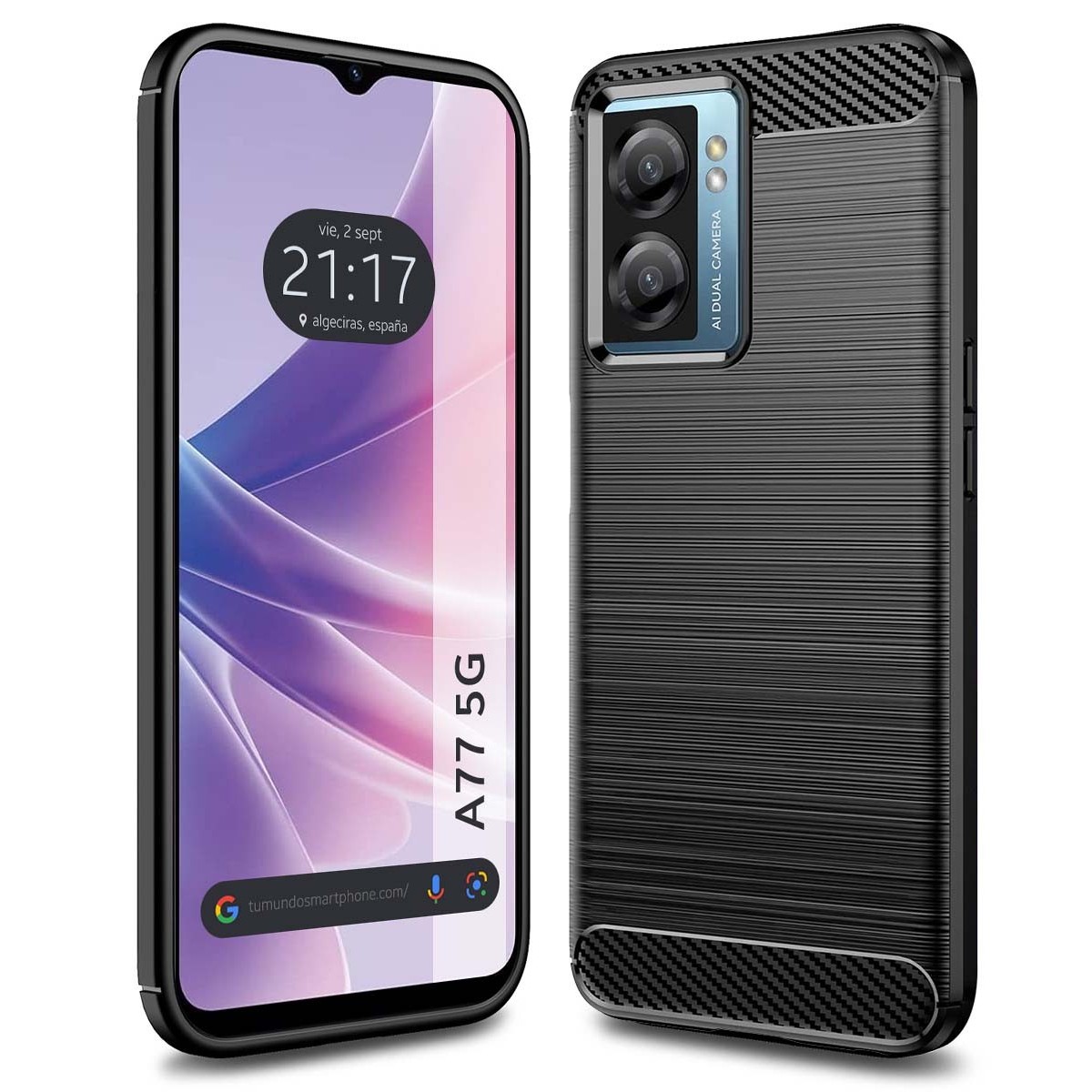 Funda Gel Tpu Tipo Carbon Negra para Oppo A77 5G