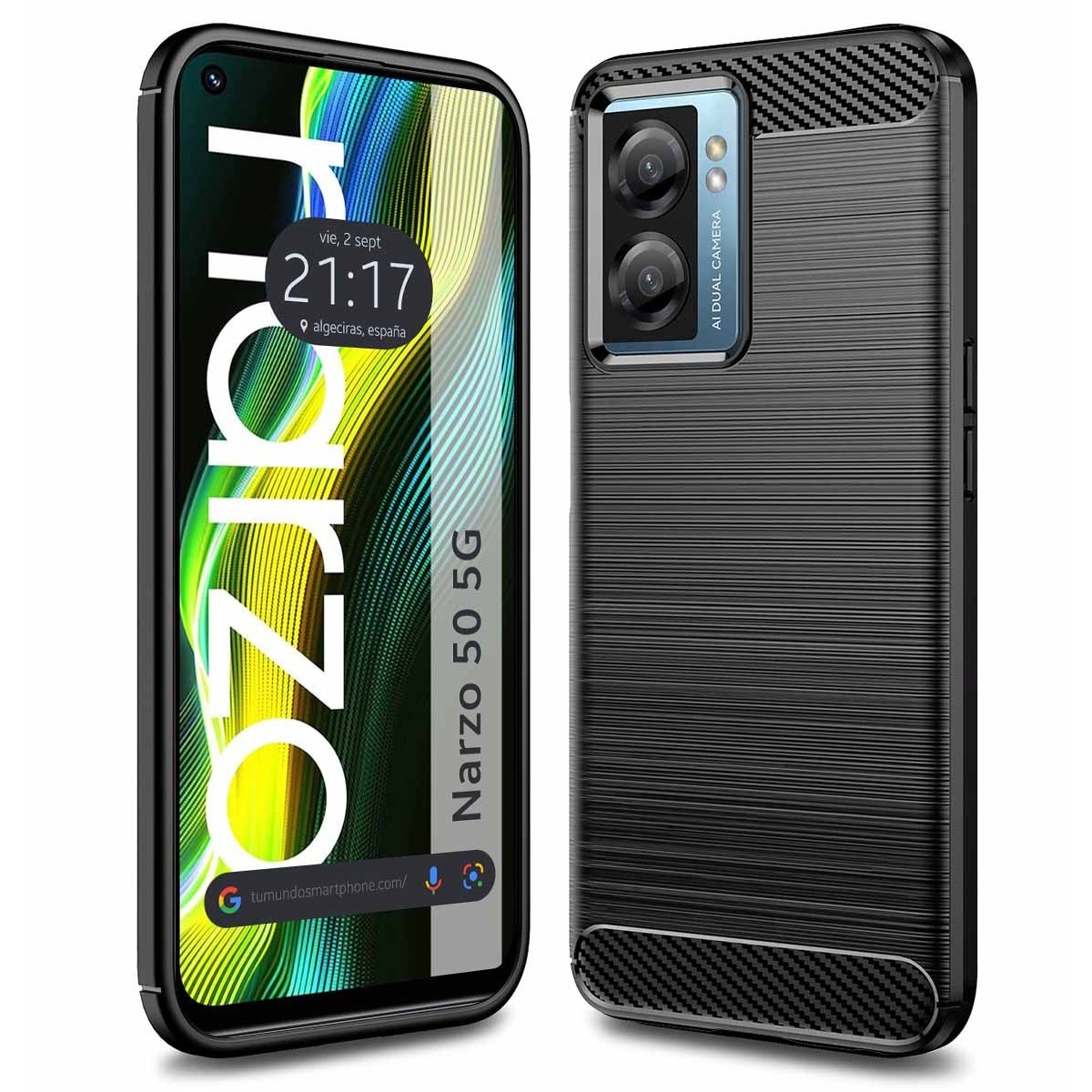 Funda Gel Tpu Tipo Carbon Negra para Realme Narzo 50 5G