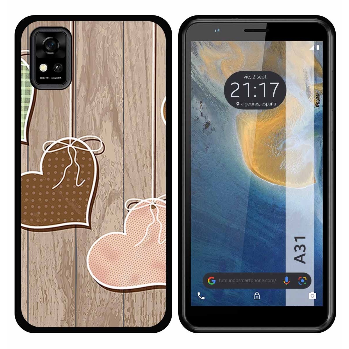Funda Silicona para ZTE Blade A31 diseño Corazones Madera Dibujos