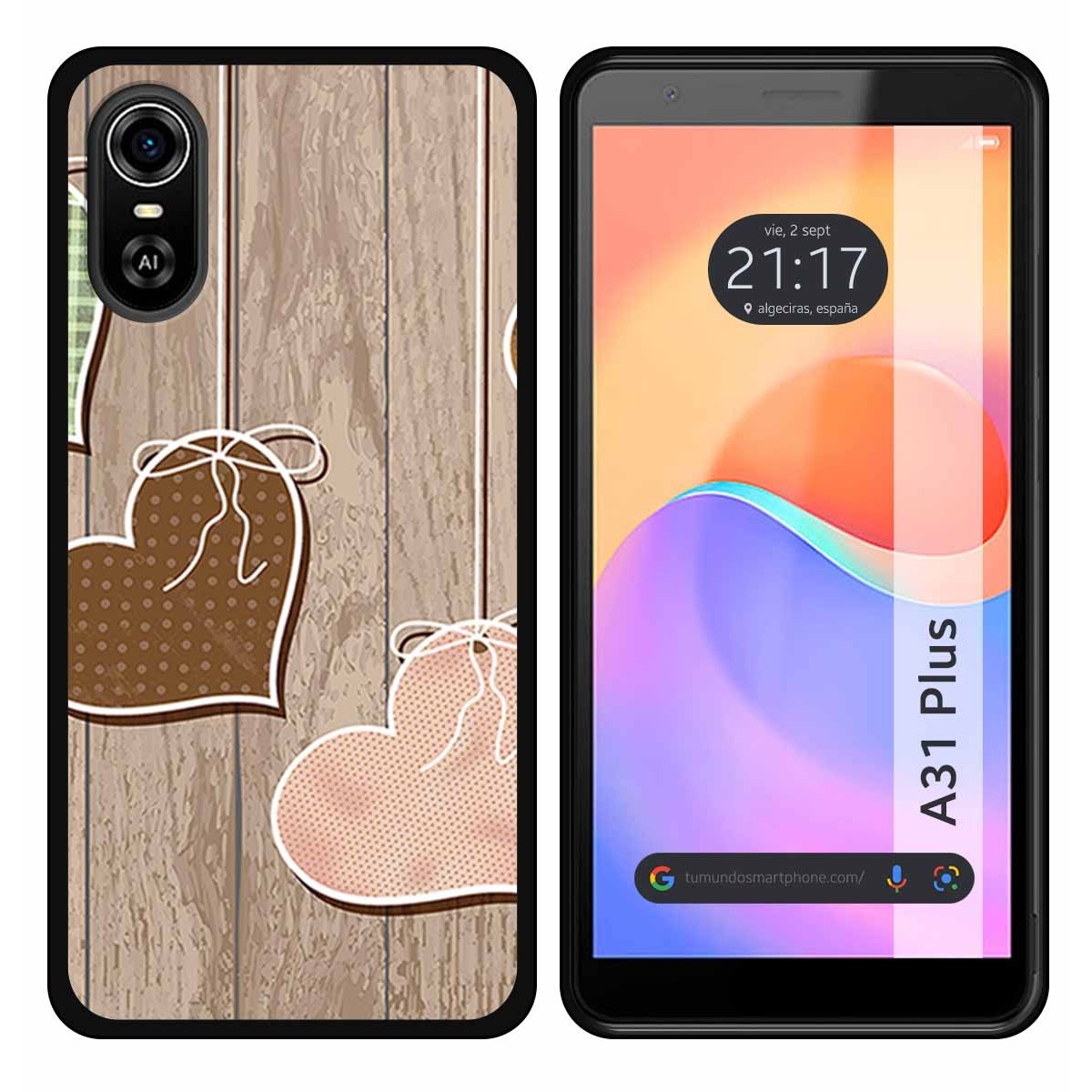 Funda Silicona para ZTE Blade A31 Plus diseño Corazones Madera Dibujos