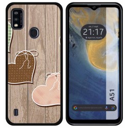 Funda Silicona para ZTE Blade A51 diseño Corazones Madera Dibujos