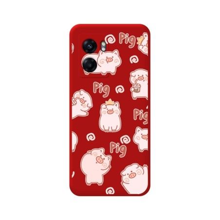 Funda Silicona Líquida Roja para Oppo A77 5G diseño Cerdos Dibujos