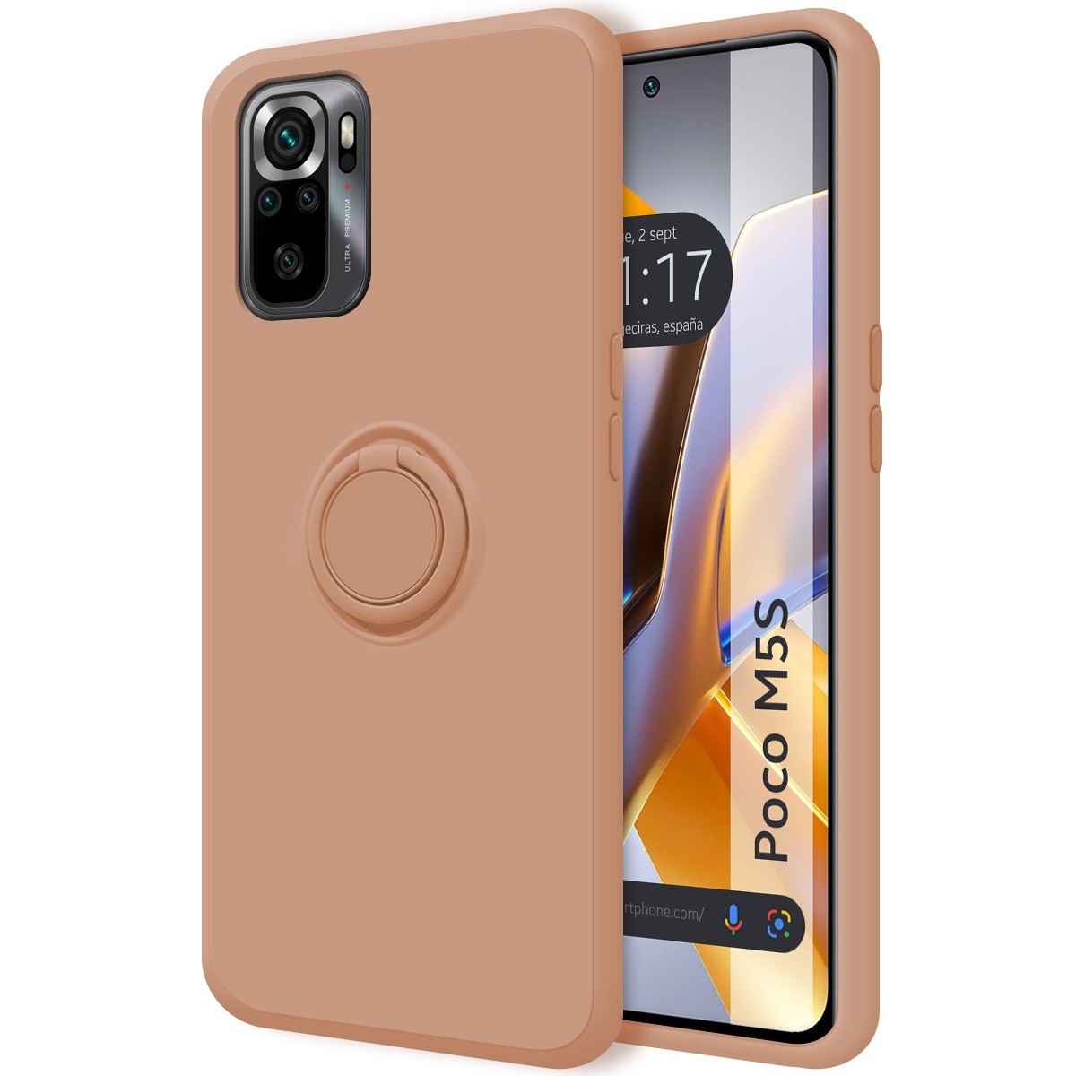 Funda Silicona Líquida Ultra Suave con Anillo para Xiaomi POCO M5s Color Rosa