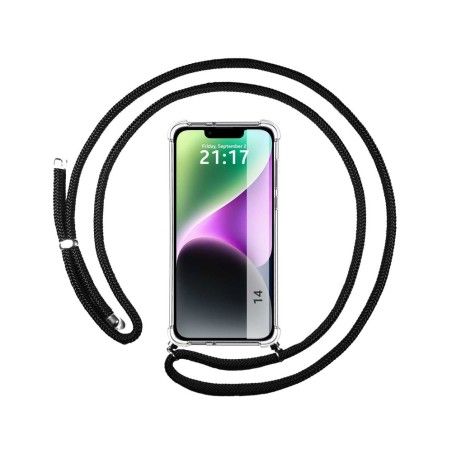 Funda Colgante Transparente compatible con iPhone 14 (6.1) con Cordon Negro