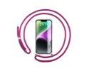 Funda Colgante Transparente compatible con iPhone 14 (6.1) con Cordon Rosa Fucsia