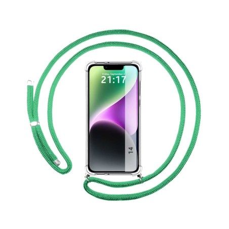 Funda Colgante Transparente compatible con iPhone 14 (6.1) con Cordon Verde Agua