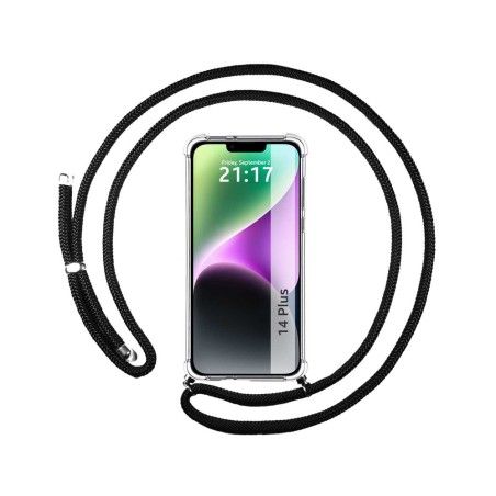 Funda Colgante Transparente compatible con iPhone 14 Plus (6.7) con Cordon Negro