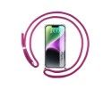 Funda Colgante Transparente compatible con iPhone 14 Plus (6.7) con Cordon Rosa Fucsia
