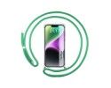 Funda Colgante Transparente compatible con iPhone 14 Plus (6.7) con Cordon Verde Agua