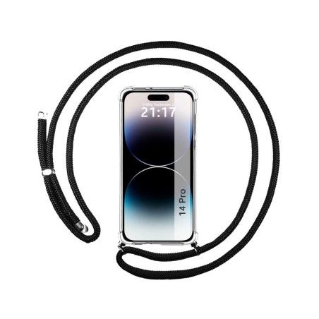 Funda Colgante Transparente compatible con iPhone 14 Pro (6.1) con Cordon Negro